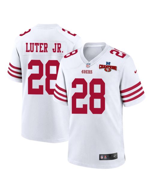 Darrell Luter Jr. 28 San Francisco 49ers NFC Champions Patch Game Men Jersey – White