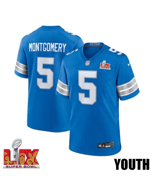 David Montgomery #5 Detroit Lions Super Bowl LIX YOUTH Jersey – Blue