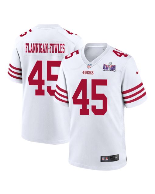 Demetrius Flannigan-Fowles 45 San Francisco 49ers Super Bowl LVIII Patch Game Men Jersey – White