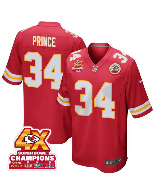 Deneric Prince 34 Kansas City Chiefs Super Bowl LVIII Champions 4X Game Men Jersey – Red