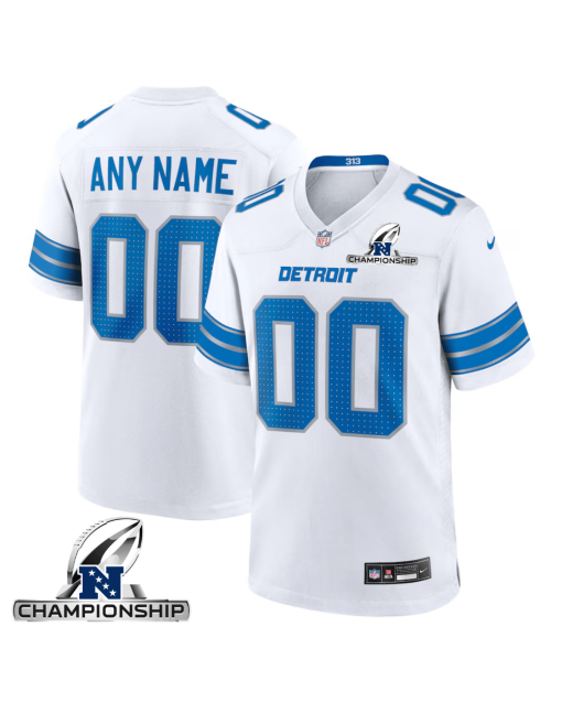 Detroit Lions NFC Championship Patch Game Men Custom Jersey – White