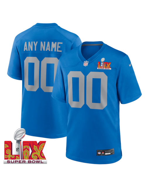 Detroit Lions Super Bowl LIX Patch Alternate Game Men Custom Jersey – Blue