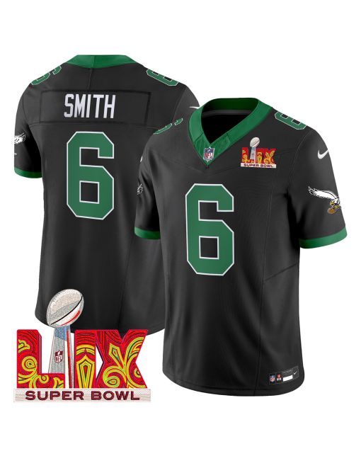 DeVonta Smith 6 Philadelphia Eagles Kelly Green Super Bowl Champions LIX Patch Vapor Limited Jersey – Black