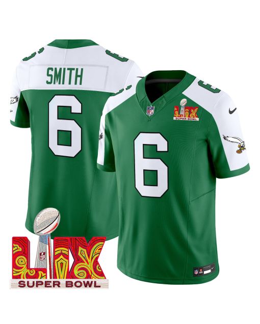 DeVonta Smith 6 Philadelphia Eagles Kelly Green Super Bowl Champions LIX Patch Vapor Limited Jersey – Kelly Alternate