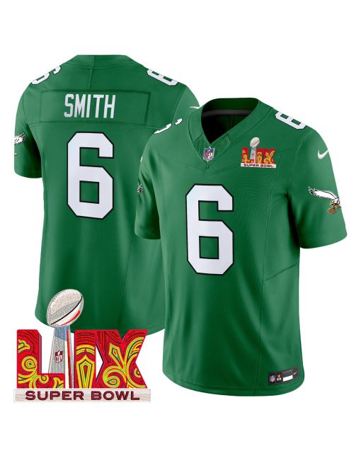 DeVonta Smith 6 Philadelphia Eagles Kelly Green Super Bowl Champions LIX Patch Vapor Limited Jersey – Kelly Green