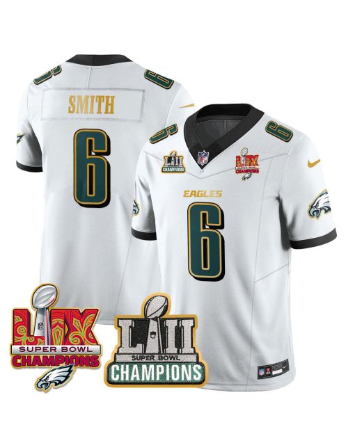 DeVonta Smith 6 Philadelphia Eagles LII-LIX Super Bowl Champions Vapor Limited Gold Jersey – White