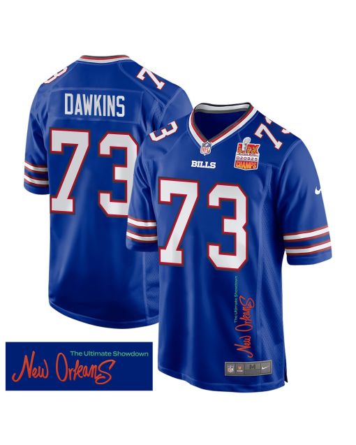 Dion Dawkins 73 Buffalo Bills Super Bowl LIX Champions Patch ‘New Orleans – The Ultimate Showdown’ EMBROIDERED Game Men Jersey – Royal