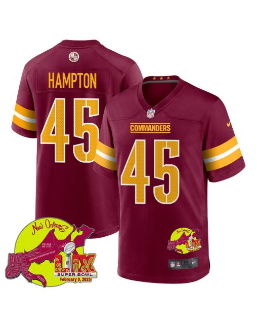 Dominique Hampton 45 Washington Commanders Super Bowl LIX New Orleans Patch Game Men Jersey – Burgundy