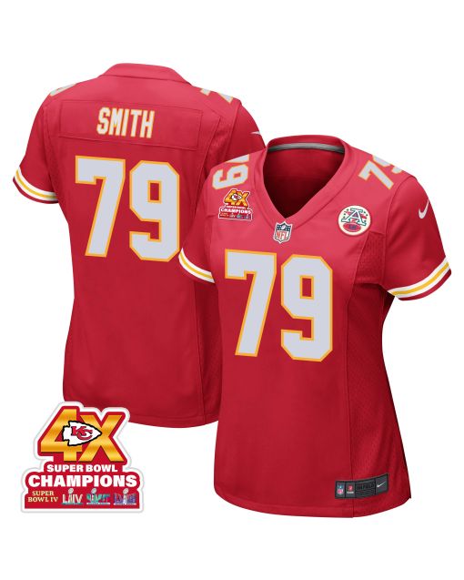 Donovan Smith 79 Kansas City Chiefs Super Bowl LVIII Champions 4X Game Women Jersey – Red