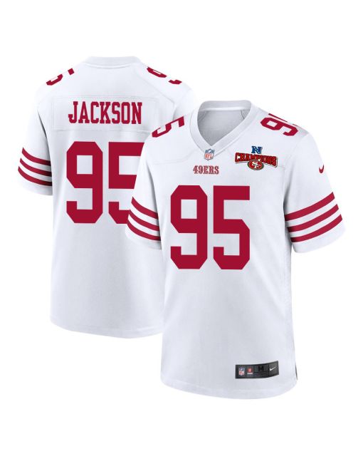 Drake Jackson 95 San Francisco 49ers NFC Champions Patch Game Men Jersey – White