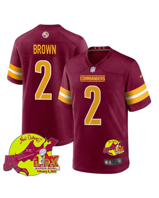 Dyami Brown 2 Washington Commanders Super Bowl LIX New Orleans Patch Game Men Jersey – Burgundy