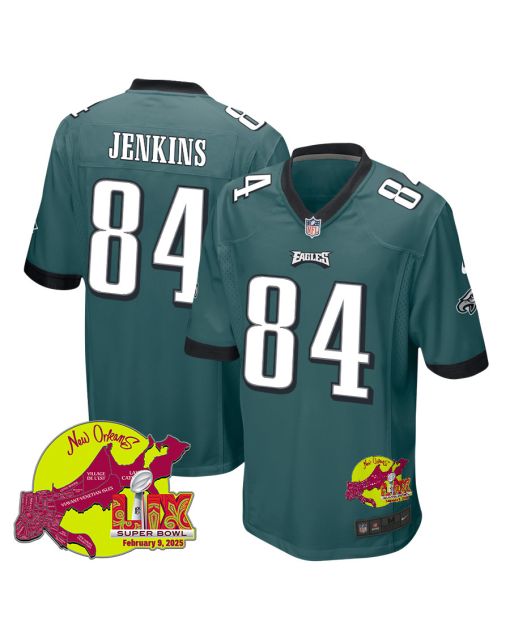 E.J. Jenkins 84 Philadelphia Eagles Super Bowl LIX New Orleans Patch Game Men Jersey – Midnight Green