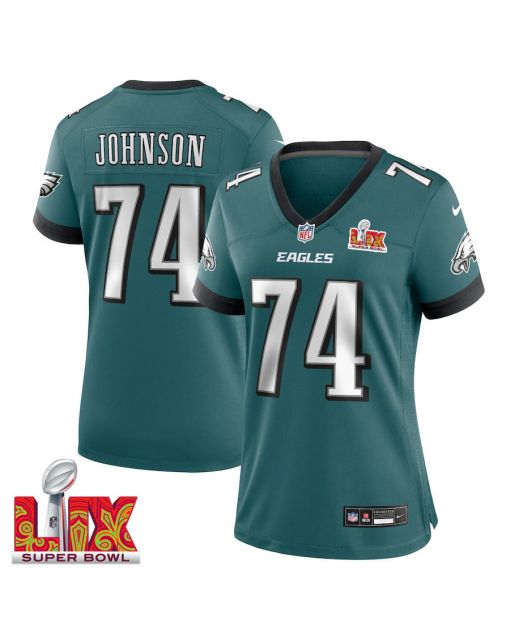 Fred Johnson #74 Philadelphia Eagles Super Bowl LIX Women’s Jersey – Midnight Green