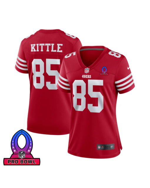 George Kittle 85 San Francisco 49ers 2025 Pro Bowl Patch Women Game Jersey – Scarlet