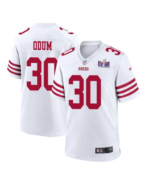 George Odum 30 San Francisco 49ers Super Bowl LVIII Patch Game Men Jersey – White