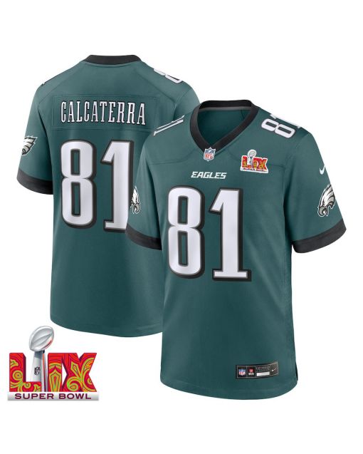Grant Calcaterra #81 Philadelphia Eagles Super Bowl LIX Jersey – Men’s – Midnight Green