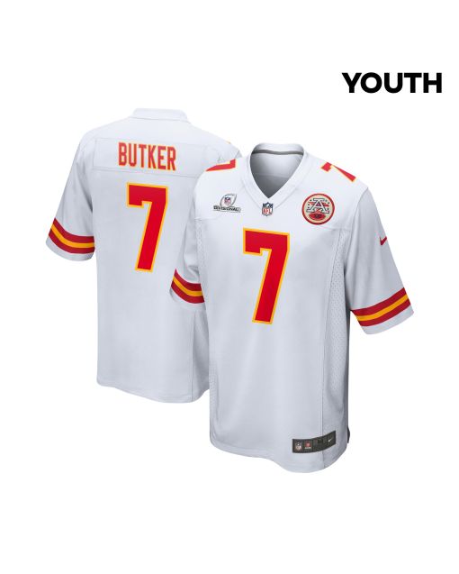 Harrison Butker 7 Kansas City Chiefs Super Bowl LVIII Patch Game YOUTH Jersey – White
