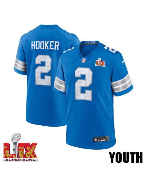 Hendon Hooker #2 Detroit Lions Super Bowl LIX YOUTH Jersey – Blue