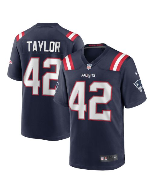 J.J. Taylor 42 New England Patriots Men Team Game Jersey – Navy
