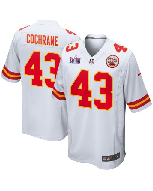 Jack Cochrane 43 Kansas City Chiefs Super Bowl LVIII Patch Game Men Jersey – White