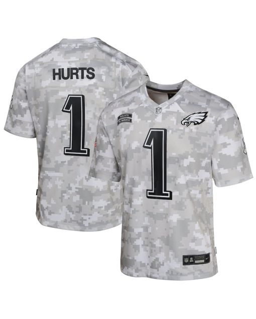 Jalen Hurts 1 Philadelphia Eagles 2024 Salute to Service Game YOUTH Jersey – Arctic Camo