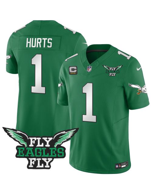 Jalen Hurts 1 Philadelphia Eagles Fly Eagles Fly Patch Alternate Game Men Jersey – Kelly Green