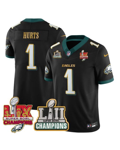 Jalen Hurts 1 Philadelphia Eagles LII-LIX Super Bowl Champions Vapor Limited Gold Jersey – Black