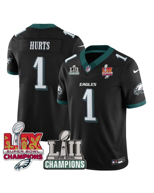 Jalen Hurts 1 Philadelphia Eagles LII-LIX Super Bowl Champions Vapor Limited Jersey – Black