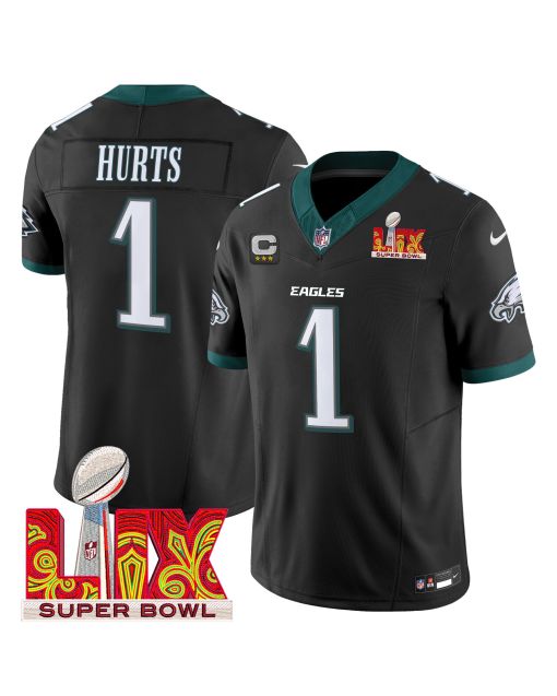 Jalen Hurts 1 Philadelphia Eagles Super Bowl Champions LIX Patch Vapor Limited Jersey – Black