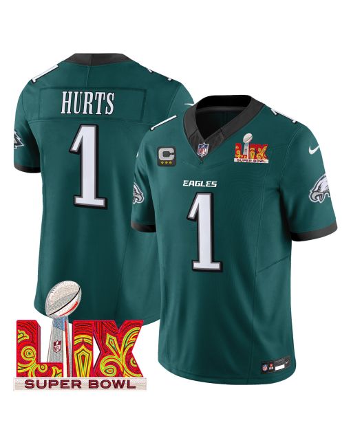 Jalen Hurts 1 Philadelphia Eagles Super Bowl Champions LIX Patch Vapor Limited Jersey – Midnight Green