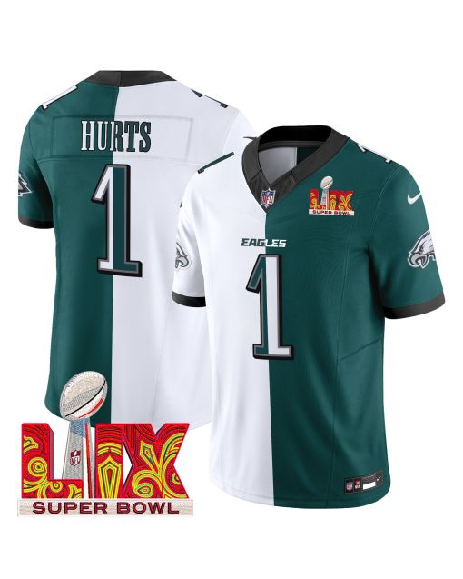 Jalen Hurts 1 Philadelphia Eagles Super Bowl Champions LIX Patch Vapor Limited Jersey – Split