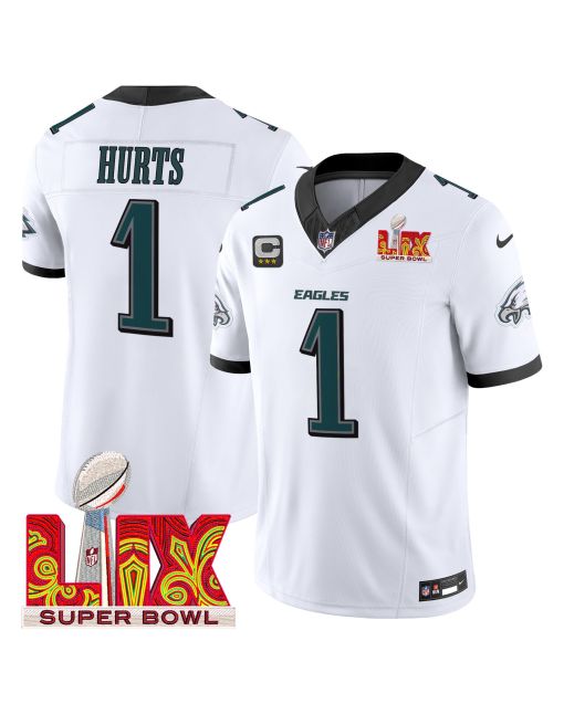Jalen Hurts 1 Philadelphia Eagles Super Bowl Champions LIX Patch Vapor Limited Jersey – White