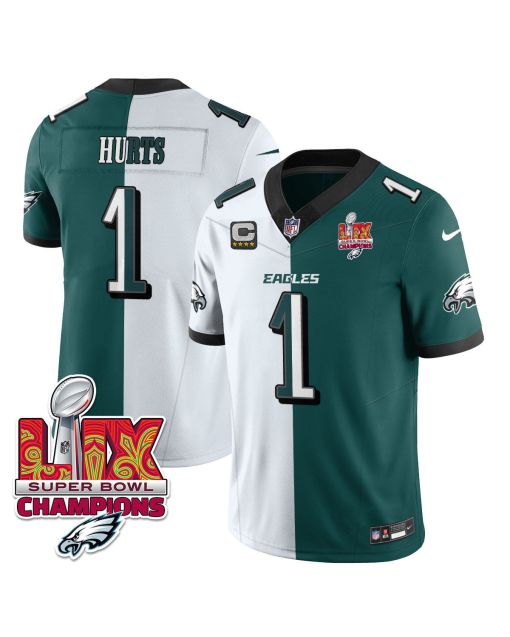 Jalen Hurts 1 Philadelphia Eagles Super Bowl LIX Champions Gold Vapor Limited Jersey – Split