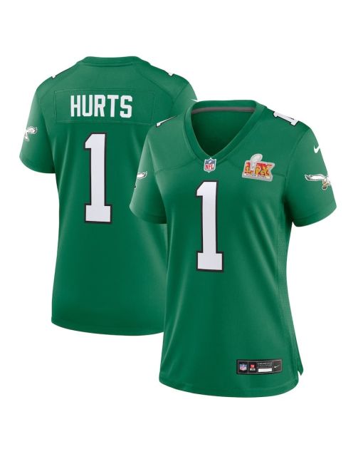 Jalen Hurts 1 Philadelphia Eagles Women’s Super Bowl LIX 2nd Alternate Game Jersey – Kelly Green