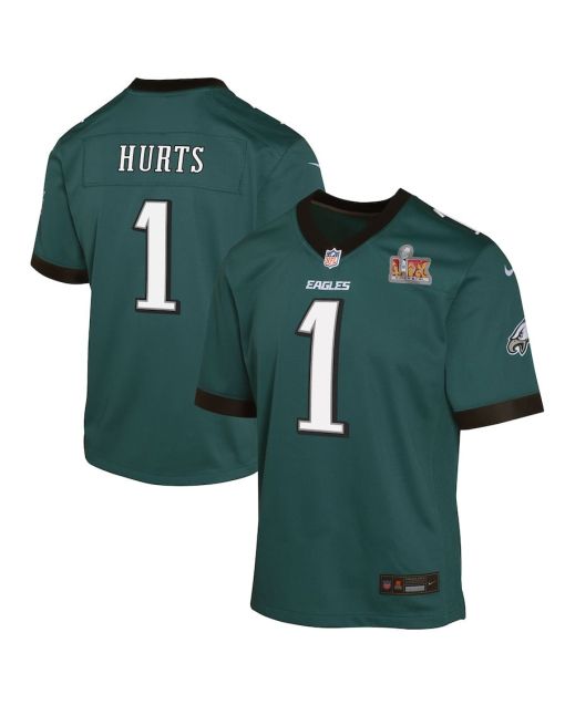 Jalen Hurts 1 Philadelphia Eagles Youth Super Bowl LIX Game Player Jersey – Midnight Green