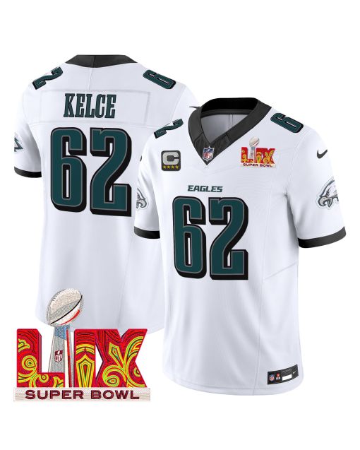 Jason Kelce 62 Philadelphia Eagles Super Bowl Champions LIX Patch Vapor Limited Jersey – White
