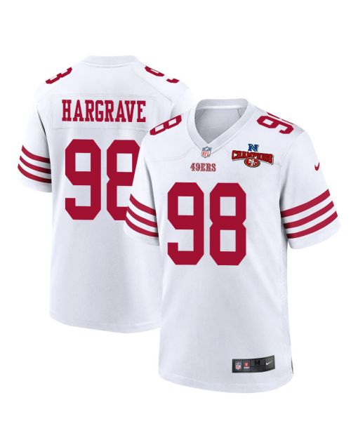 Javon Hargrave 98 San Francisco 49ers NFC Champions Patch Game Men Jersey – White