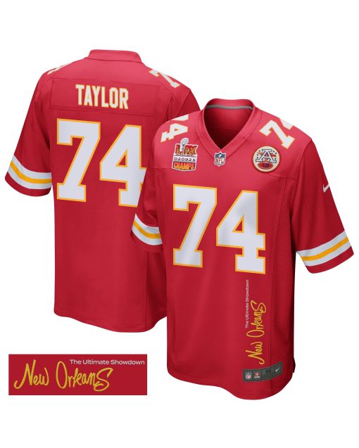 Jawaan Taylor 74 Kansas City Chiefs Super Bowl LIX Champions Patch ‘New Orleans – The Ultimate Showdown’ EMBROIDERED Game Men Jersey – Red