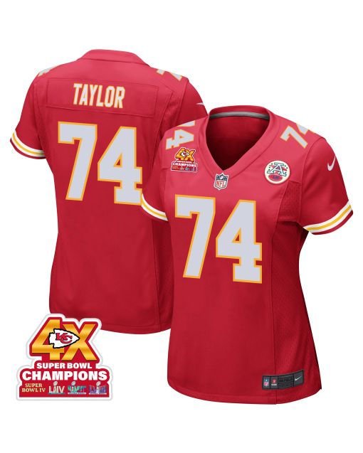 Jawaan Taylor 74 Kansas City Chiefs Super Bowl LVIII Champions 4X Game Women Jersey – Red
