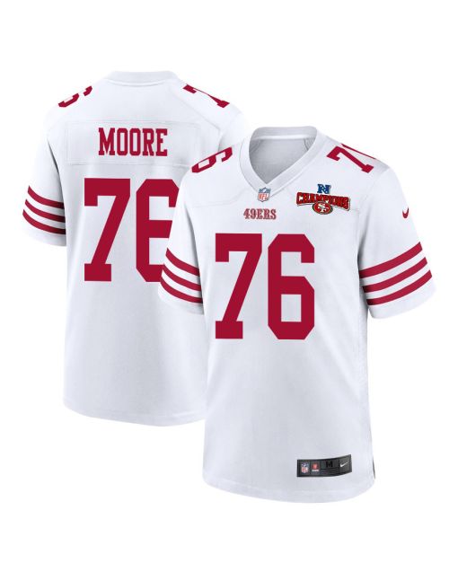 Jaylon Moore 76 San Francisco 49ers NFC Champions Patch Game Men Jersey – White