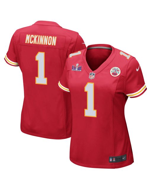 Jerick McKinnon 1 Kansas City Chiefs Super Bowl LVIII Patch Game Women Jersey – Red