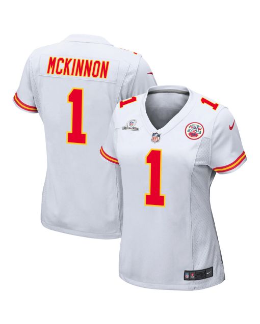 Jerick McKinnon 1 Kansas City Chiefs Super Bowl LVIII Patch Game Women Jersey – White
