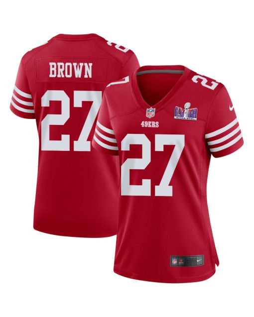 Ji’Ayir Brown 27 San Francisco 49ers Super Bowl LVIII Patch Game Women Jersey – Scarlet