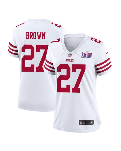 Ji’Ayir Brown 27 San Francisco 49ers Super Bowl LVIII Patch Game Women Jersey – White