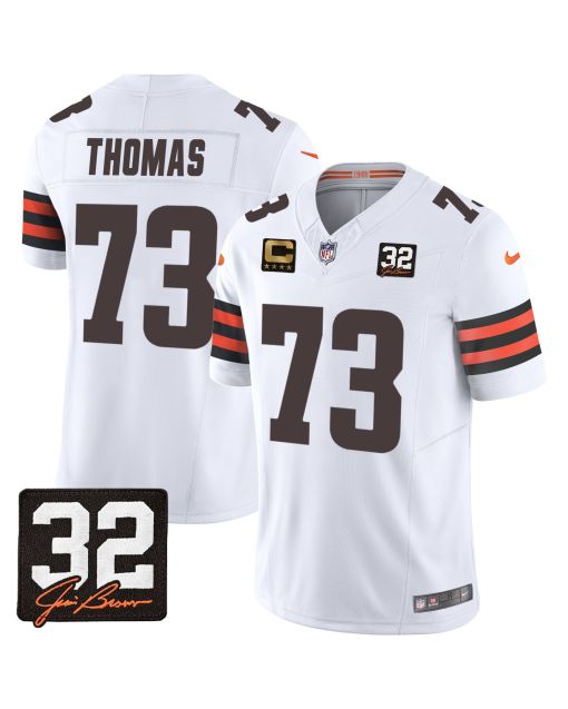 Joe Thomas 73 Cleveland Browns Jim Brown Memorial Patch Game Men Jersey – White