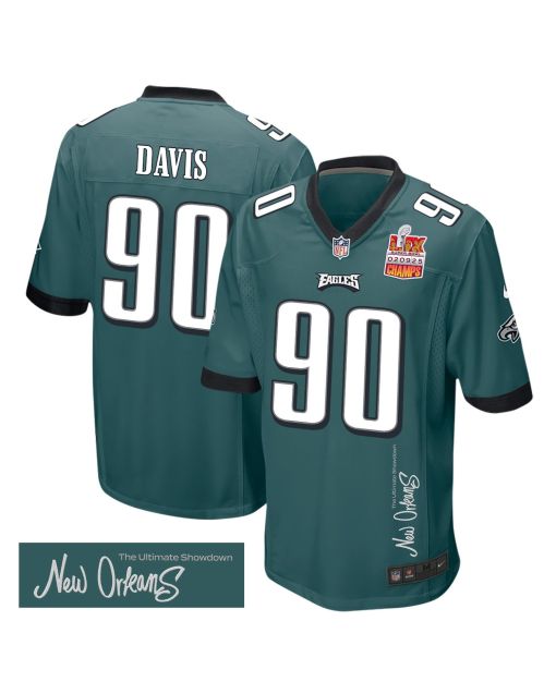 Jordan Davis 90 Philadelphia Eagles Super Bowl LIX Champions Patch ‘New Orleans – The Ultimate Showdown’ EMBROIDERED Game Men Jersey – Midnight Green