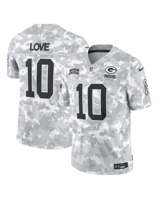 Jordan Love 10 Green Bay Packers 2024 Salute to Service Limited Men Jersey – Arctic Camo