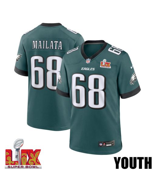 Jordan Mailata #68 Philadelphia Eagles Super Bowl LIX YOUTH Jersey – Midnight Green
