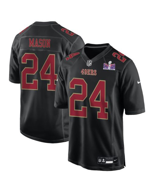 Jordan Mason 24 San Francisco 49ers Super Bowl LVIII Patch Fashion Game Men Jersey – Carbon Black