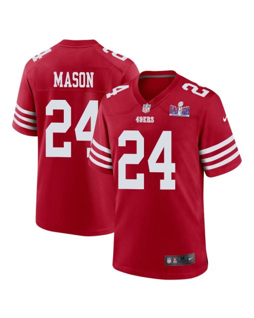 Jordan Mason 24 San Francisco 49ers Super Bowl LVIII Patch Game Men Jersey – Scarlet